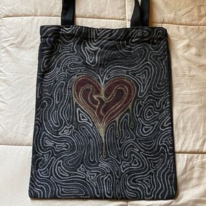 Black Tote Bag with Heart Design